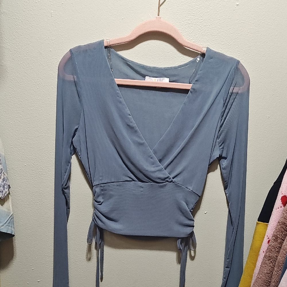 Elegant Blue Wrap Top